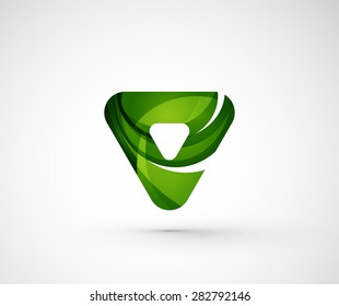 Resumen del triángulo del logotipo de la compañía geométrica, flecha. Ilustración vectorial del concepto de forma universal hecho de varios elementos superpuestos de ondas