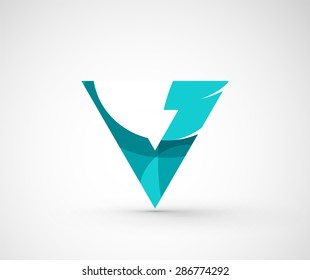 Resumen del triángulo del logotipo de la compañía geométrica, flecha. Ilustración vectorial del concepto de forma universal hecho de varios elementos superpuestos de ondas