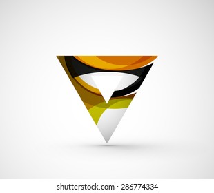 Resumen del triángulo del logotipo de la compañía geométrica, flecha. Ilustración vectorial del concepto de forma universal hecho de varios elementos superpuestos de ondas