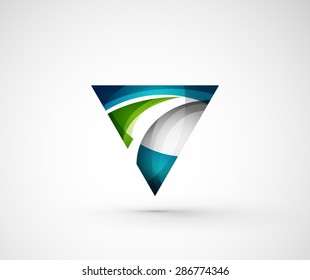 Abstract geometric company logo triangle, arrow. Vector illustration of universal shape concept made of various wave overlapping elements