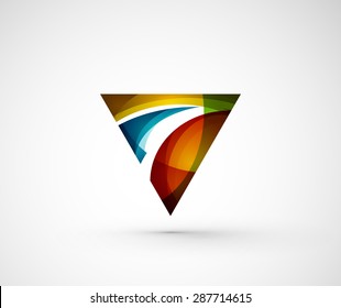 Abstract geometric company logo triangle, arrow. Vector illustration of universal shape concept made of various wave overlapping elements