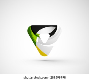 Resumen del triángulo del logotipo de la compañía geométrica, flecha. Ilustración vectorial del concepto de forma universal hecho de varios elementos superpuestos de ondas
