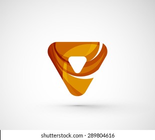 Resumen del triángulo del logotipo de la compañía geométrica, flecha. Ilustración vectorial del concepto de forma universal hecho de varios elementos superpuestos de ondas