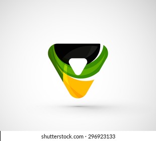 Resumen del triángulo del logotipo de la compañía geométrica, flecha. Ilustración vectorial del concepto de forma universal hecho de varios elementos superpuestos de ondas