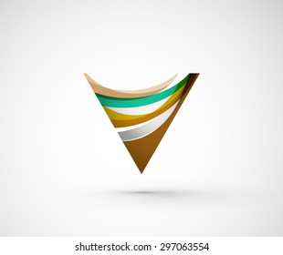 Abstract geometric company logo triangle, arrow. Vector illustration of universal shape concept made of various wave overlapping elements