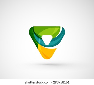 Resumen del triángulo del logotipo de la compañía geométrica, flecha. Ilustración vectorial del concepto de forma universal hecho de varios elementos superpuestos de ondas