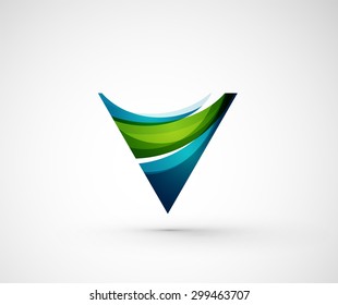 Abstraktes geometrisches Firmenlogo-Dreieck, Pfeil. Vektorgrafik eines universellen Formkonzepts aus verschiedenen Elementen mit Wellenüberlagerung