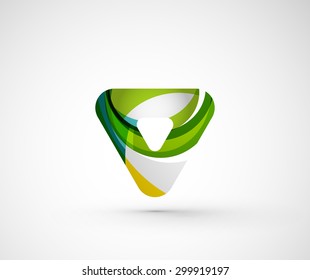 Resumen del triángulo del logotipo de la compañía geométrica, flecha. Ilustración vectorial del concepto de forma universal hecho de varios elementos superpuestos de ondas