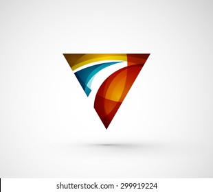 Abstraktes geometrisches Firmenlogo-Dreieck, Pfeil. Vektorgrafik eines universellen Formkonzepts aus verschiedenen Elementen mit Wellenüberlagerung