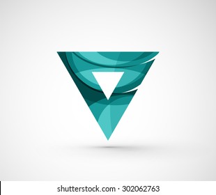 Resumen del triángulo del logotipo de la compañía geométrica, flecha. Ilustración vectorial del concepto de forma universal hecho de varios elementos superpuestos de ondas
