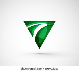 Abstraktes geometrisches Firmenlogo-Dreieck, Pfeil. Vektorgrafik eines universellen Formkonzepts aus verschiedenen Elementen mit Wellenüberlagerung