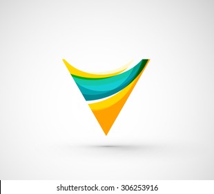 Resumen del triángulo del logotipo de la compañía geométrica, flecha. Ilustración vectorial del concepto de forma universal hecho de varios elementos superpuestos de ondas