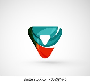 Resumen del triángulo del logotipo de la compañía geométrica, flecha. Ilustración vectorial del concepto de forma universal hecho de varios elementos superpuestos de ondas