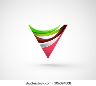 Resumen del triángulo del logotipo de la compañía geométrica, flecha. Ilustración vectorial del concepto de forma universal hecho de varios elementos superpuestos de ondas