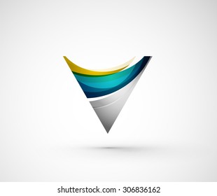 Abstract geometric company logo triangle, arrow. Vector illustration of universal shape concept made of various wave overlapping elements