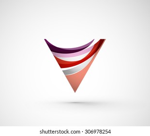 Resumen del triángulo del logotipo de la compañía geométrica, flecha. Ilustración vectorial del concepto de forma universal hecho de varios elementos superpuestos de ondas