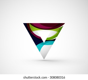 Abstract geometric company logo triangle, arrow. Vector illustration of universal shape concept made of various wave overlapping elements
