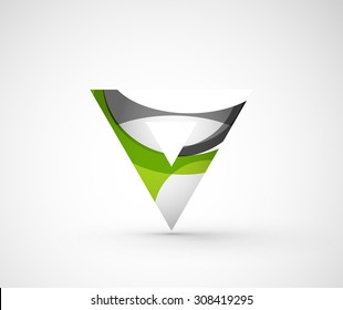 Abstract geometric company logo triangle, arrow. Vector illustration of universal shape concept made of various wave overlapping elements Abstract geometric company logo triangle, arrow. Vector illustration of universal shape concept made of various wave overlapping elements