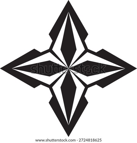 Abstract geometric compass style logo with symmetrical design. Modern black and white vector symbol ideal for finance, consulting, strategy, technology, and corporate branding.