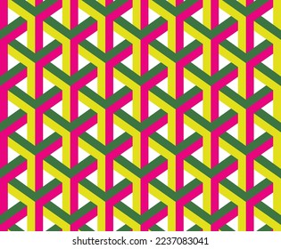 Resumen Gemétrico Complejo Tiras Trident Polygon Perspective Seamless Vector Pattern Trendy Fashion Colores Fondo Perfecto para Allover Imprimir Tonos de Fuchsia Verde