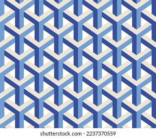 Abstract Geometric Complex Stripes Trident Polygon Perspective Seamless Vector Pattern Trendy Fashion Colors Background Perfect for Allover Print Sky Blue Tones