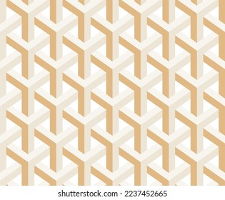 Abstract Geometric Complex Stripes Trident Polygon Perspective Seamless Vector Pattern Trendy Fashion Colors Background Perfect for Allover Print Beige Tones