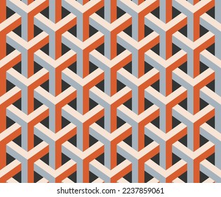 Abstract Geometric Complex Stripes Trident Polygon Perspective Seamless Vector Pattern Trendy Fashion Colors Background Perfect for Allover Print Gray Coral Tones
