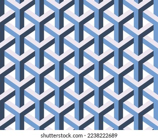 Abstract Geometric Complex Stripes Trident Polygon Perspective Seamless Vector Pattern Trendy Fashion Colors Background Perfect for Allover Print Blue Tones