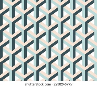 Abstrakte, geometrische komplexe Streifen aus Trident-Polygon-Perspektive Nahtlose Vektormuster trendige Modefarben Hintergrund Perfekt für Allover Print Mint Blue Tones