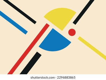 Abstract geometric composition in Bauhaus style. Trendy graphic design with simple geometric shapes on a light background. Interior image of a stylized man. Vector illustration.