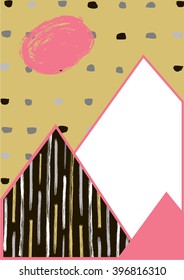Abstract geometric composition in black, white, taupe and pastel pink.  Modern and stylish abstract design poster, cover, card design. Hand drawn vintage texture, dots pattern and geometric elements.