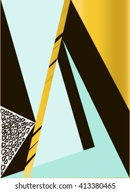 Abstract geometric composition in black, white, gold and mint. Hand drawn vintage texture, lines, dots pattern and geometric elements. Modern and stylish abstract design poster, cover, card design.