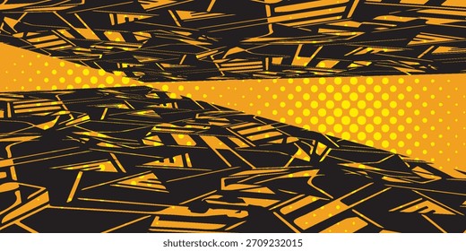 Composição geométrica abstrata com formas pretas e amarelas e 