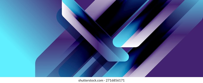 Composición geométrica Abstractas. Los tonos azules y púrpuras crean un efecto visual dinámico. Diseño moderno, líneas elegantes, transiciones de degradado presentes.