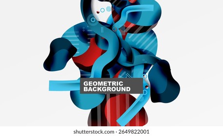 Abstract geometric composition. Blue, red shapes overlap, creating dynamic visual effect. Modern design elements present.