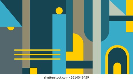 Abstract Geometric Composition in Blue and Yellow. Minimalist modern contemporary style for banner, poster, wallpaper.