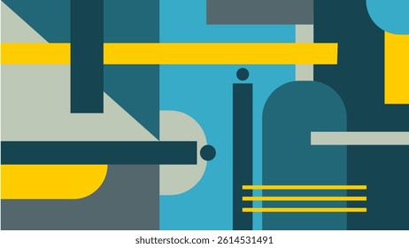 Abstract Geometric Composition in Blue and Yellow. Minimalist modern contem mosaic porary style for banner, poster, wallpaper.