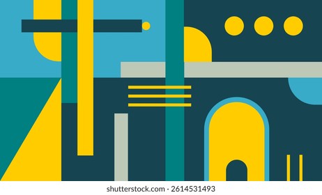 Abstract Geometric Composition in Blue and Yellow. Minimalist modern contem mosaic porary style for banner, poster, wallpaper.