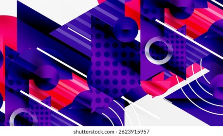 Abstract geometric composition. Bold colors, shapes overlap, creating dynamic visual experience. Modern design elements present.