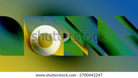 Abstract geometric composition. Bright colors blend, creating dynamic visual effect. Shapes overlap, forming intriguing patterns. Modern design.