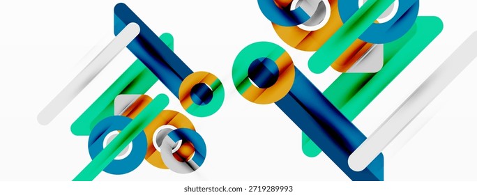 Composição geométrica abstrata. Cilindros brilhantes, interseção de retângulos, criação de efeito visual dinâmico. Design moderno, linhas limpas, cores vibrantes.