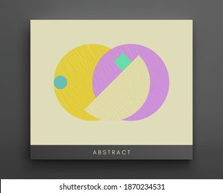 Abstract geometric composition with circle, semicircle and square elements. Modern art graphics. Cover design template. Vector illustration for brochure, poster, banner or flyer.