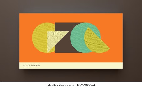 Abstract geometric composition with circle, square and triangle elements. Modern art graphics. Cover design template. Vector illustration for brochure, poster, banner or flyer.
