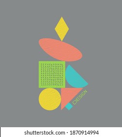 Abstract geometric composition with circle, square and triangle elements. Modern art graphics. Cover design template. Vector illustration for brochure, poster, banner or flyer.