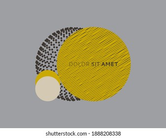 Abstrakte geometrische Zusammensetzung mit Kreisen und Kugel-Elementen. Moderne Kunstgrafiken. Design-Vorlage abdecken. Vektorgrafik für Broschüre, Poster, Banner oder Flyer.