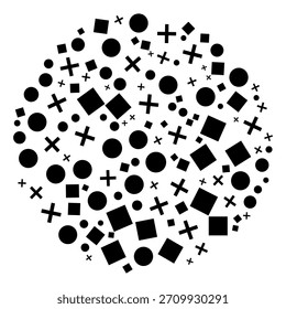 Abstract Geometric Composition with Circles Squares and Crosses Black and White Design for Modern Backgrounds and Creative Projects Decorative Pattern