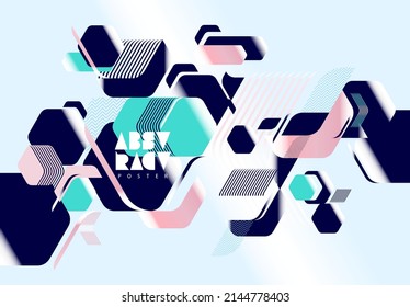 Resumen de la composición geométrica de los hexágonos de color y con patrones. Diseño moderno de afiches con espacio para texto.