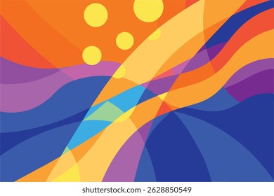 Composição geométrica abstrata de formas onduladas sobrepostas coloridas com transparência