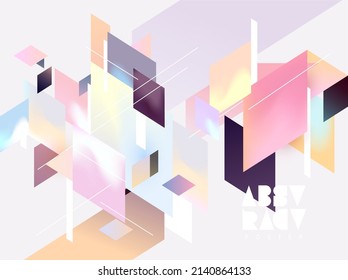 Abstract geometric composition of colorful rectangles. Isometric pastel background. 