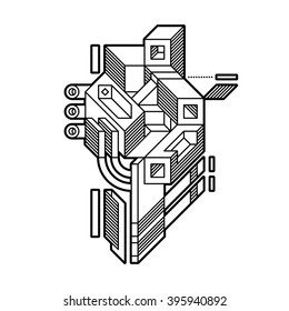 Abstract geometric composition with complex geometric shapes. Style of modern art and graffiti. The design element is isolated on a white background, suitable for prints, posters and covers.